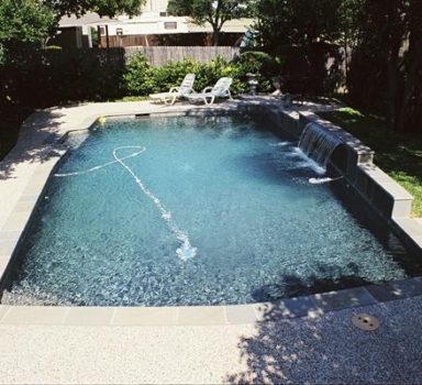 Pool deck with non-slip finish and custom edges